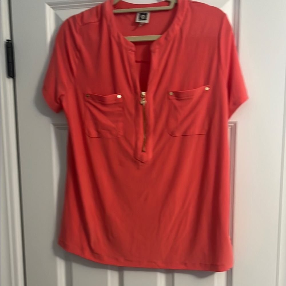 Coral Zipper Front Women's Top